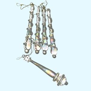 Set Of 5 Clear Iridescent Tear Drop Icicle Christmas Ornaments Blown Glass Twist